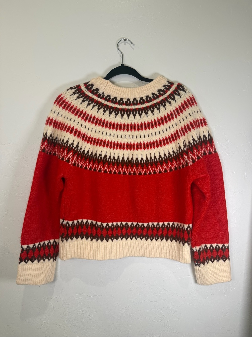  RAISONNEL Fair Isle Crewneck Sweater Red Cream Nordic Knit Anthropologie Sz - Picture 5 of 8